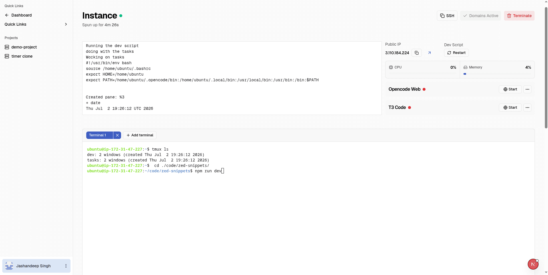Vibeongo cloud workspace dashboard
